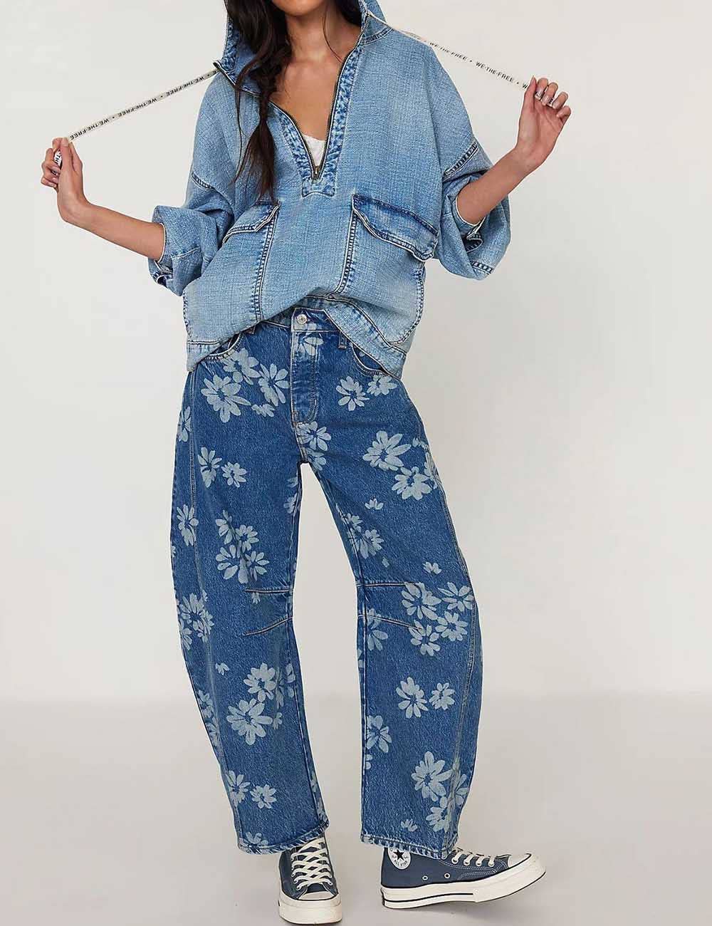 Barrel Print Jeans Daily Denim Pants