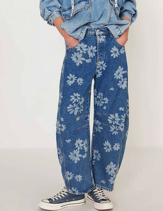 Barrel Print Jeans Daily Denim Pants