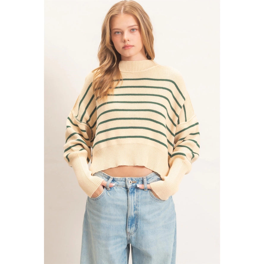 Green Striped Mocked Sweater