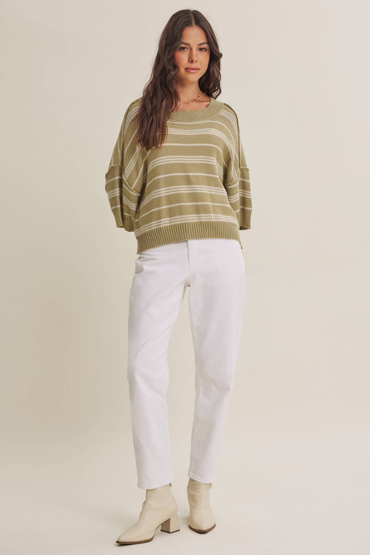 in february - ESSENSE OF WEEKENDS BOXY STRIPE SWEATER WITH DROP SHOULDERS