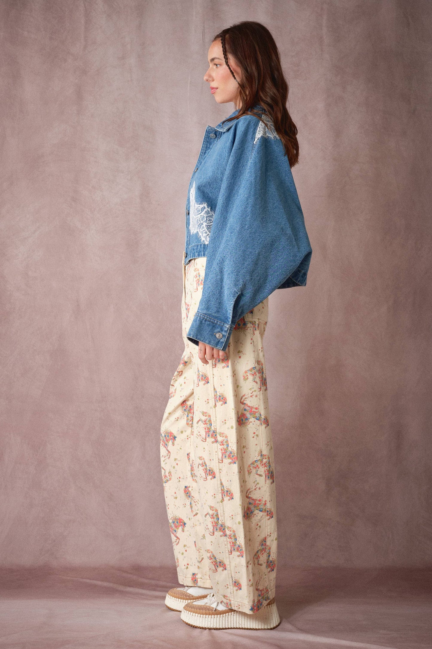 Lace Trim Dolman Denim Jacket