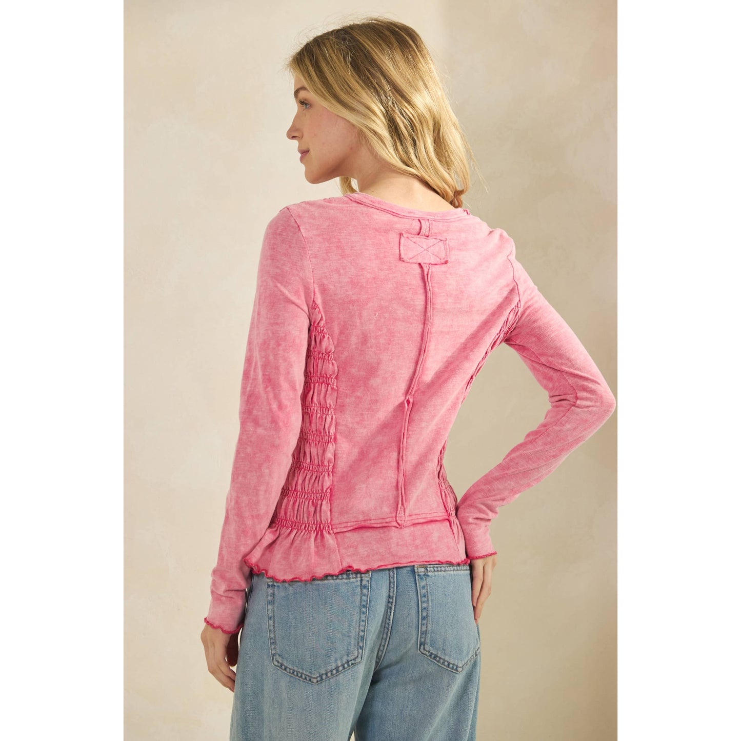 Smocked Peplum Long Sleeve Top