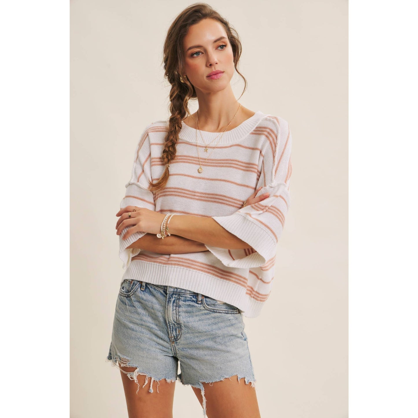 in february - ESSENSE OF WEEKENDS BOXY STRIPE SWEATER WITH DROP SHOULDERS