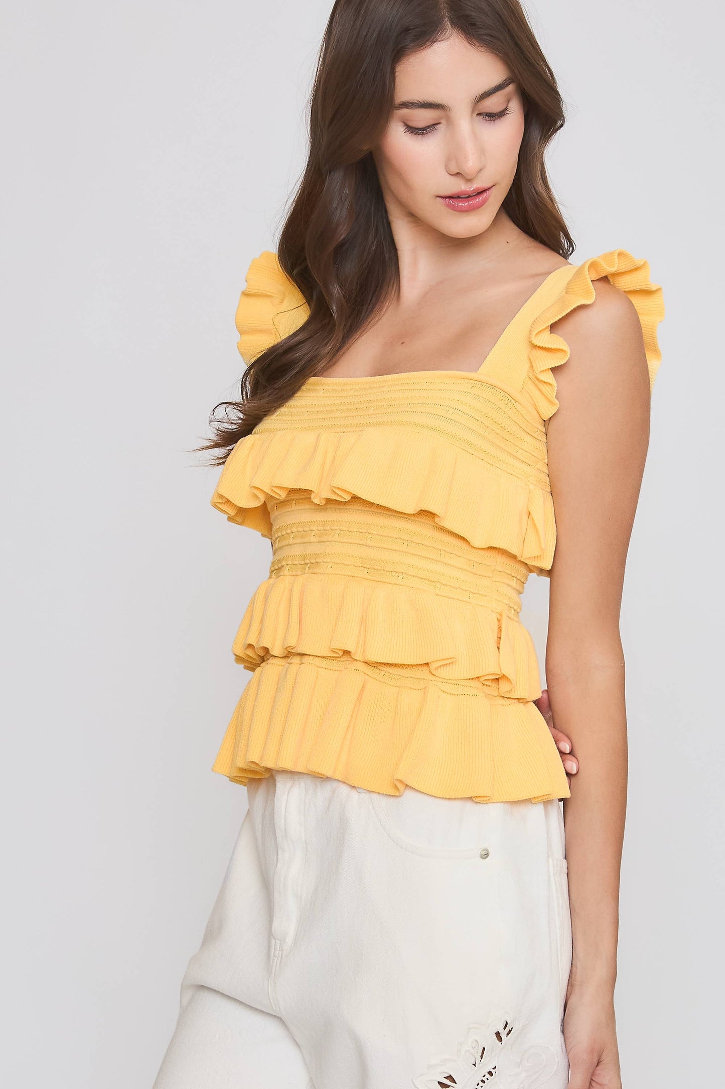 Camellia - CW10030E Red Ruffled Knit Sleeveless Top