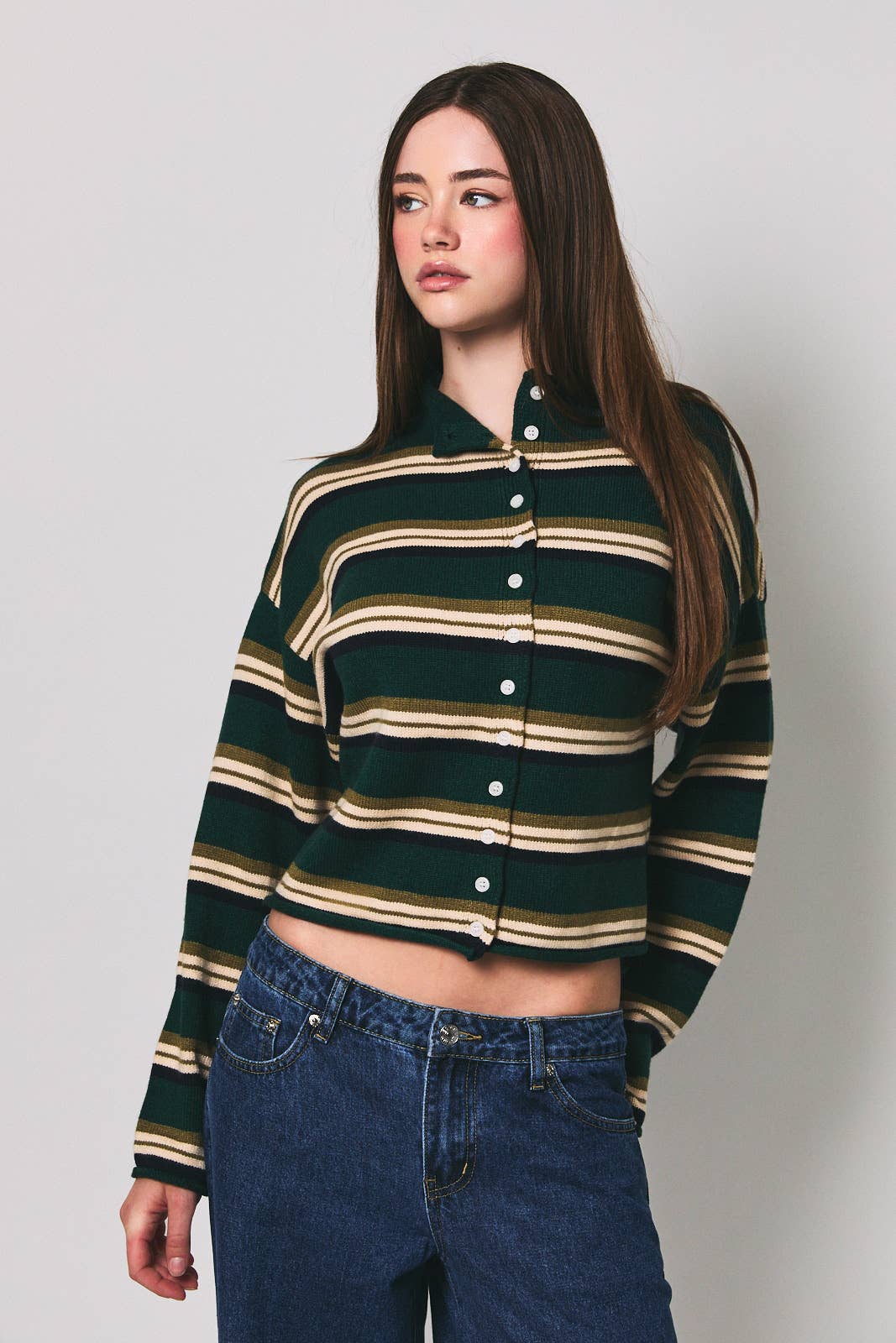 LE LIS - ROLL HEM BUTTONS DETAIL STRIPED CARDIGAN