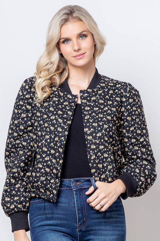PRINTED QUILTING LONG SLEEVE SHORT JACKET