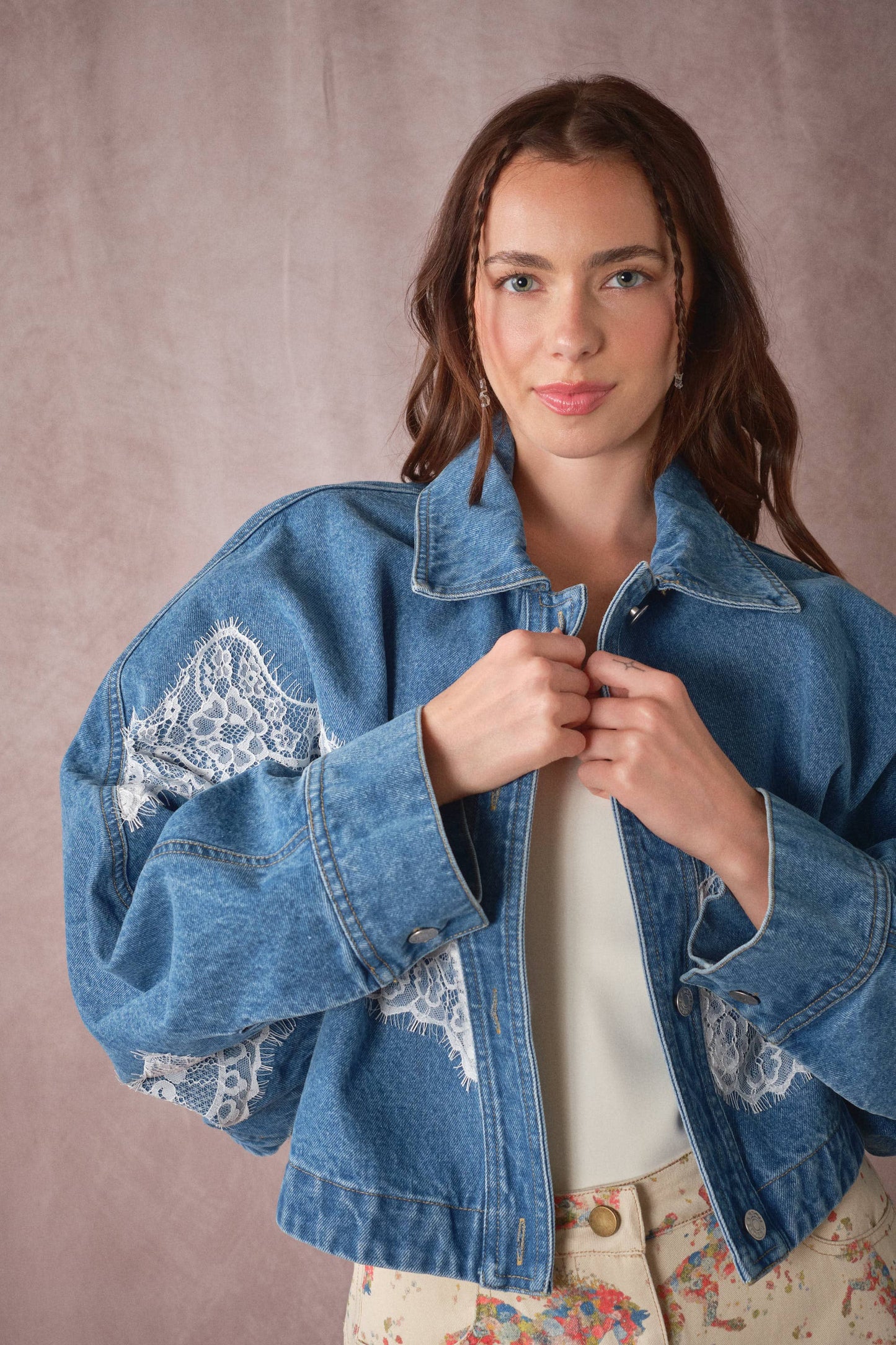 Lace Trim Dolman Denim Jacket