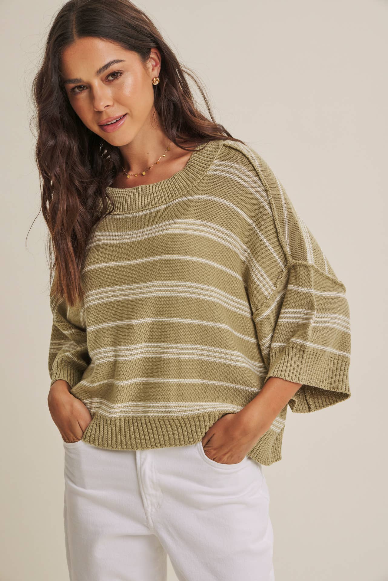 in february - ESSENSE OF WEEKENDS BOXY STRIPE SWEATER WITH DROP SHOULDERS