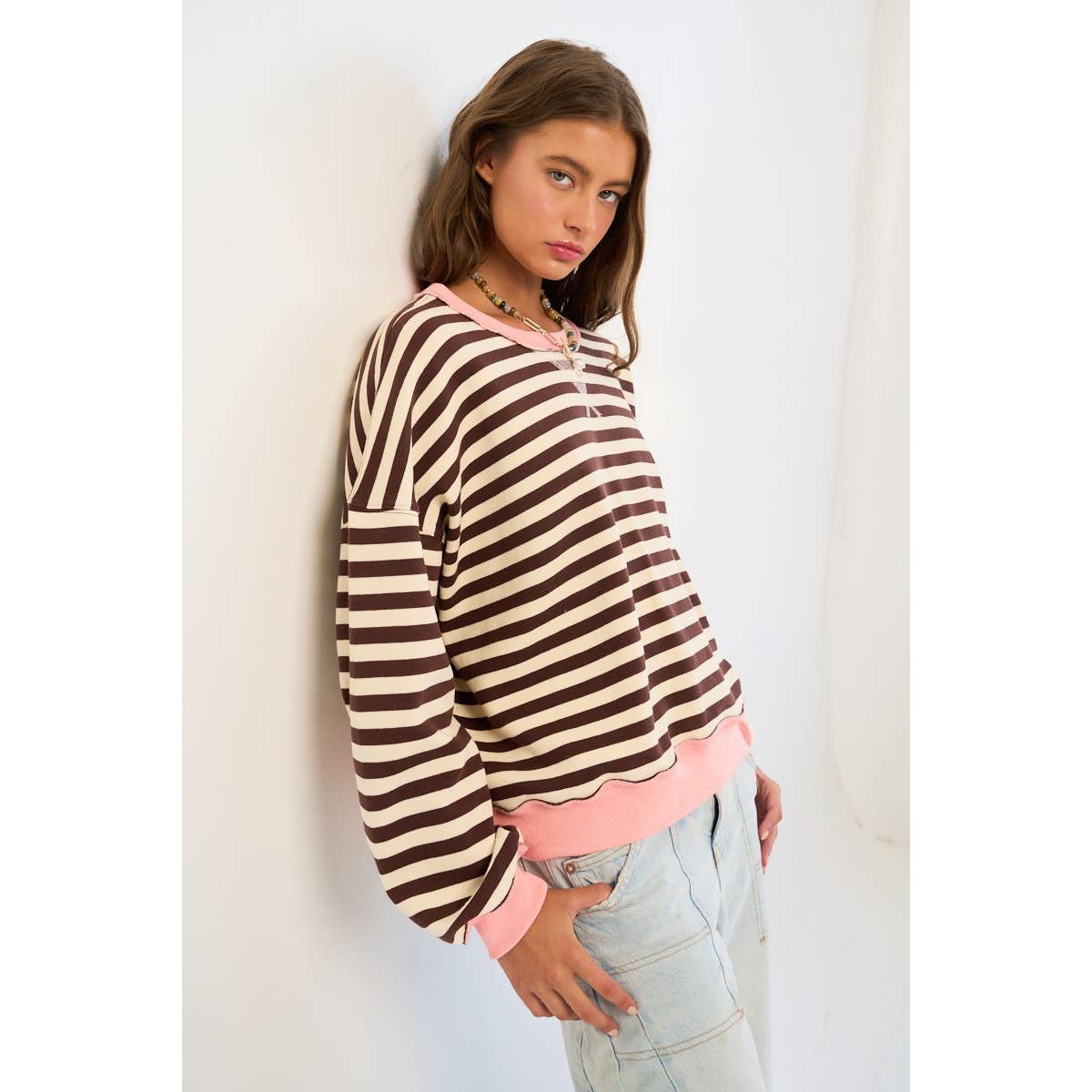 Stripe Colorblock Pullover Sweatshirt