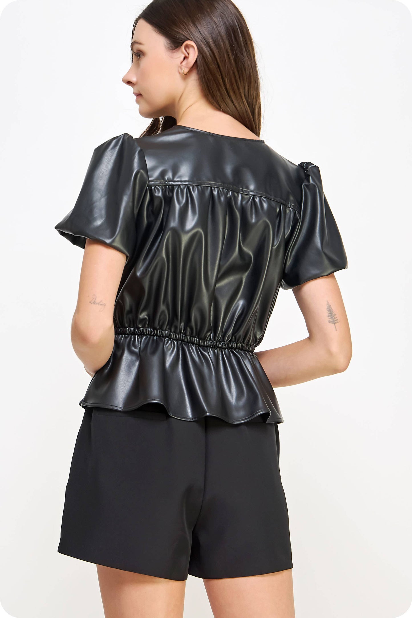 Faux Leather Puff Sleeve Top