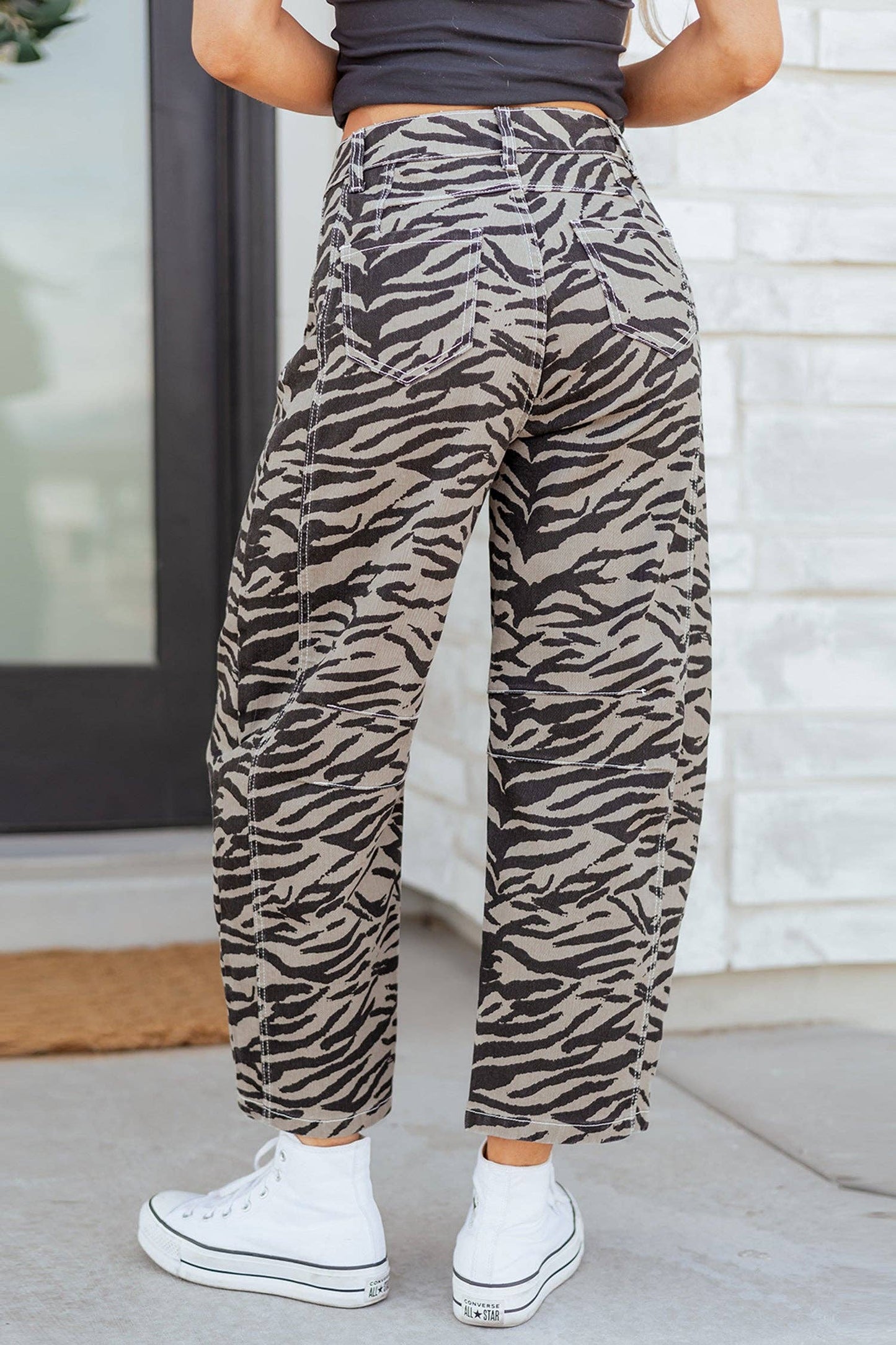 PRETTY BASH - PRETTY BASH Zebra Stripe Denim Wide Barrel Leg Jeans