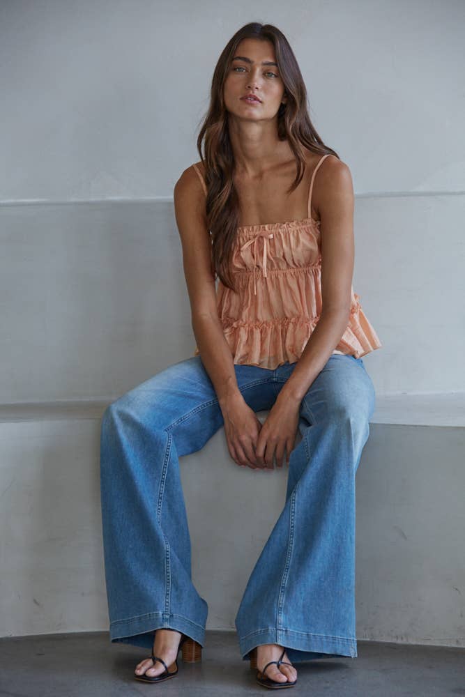 By Together - L9380 | Woven Tencel Polyester Sleeveless Ruffle Top