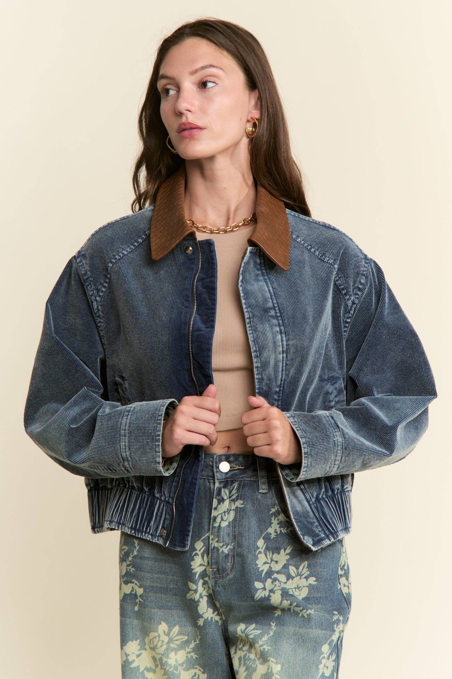 J.NNA - Mineral Wash  Corduroy Bomber Jacket
