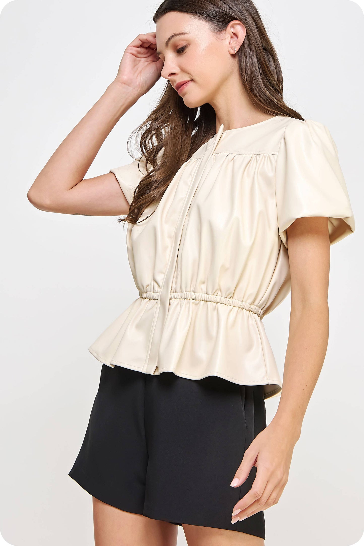 Faux Leather Puff Sleeve Top