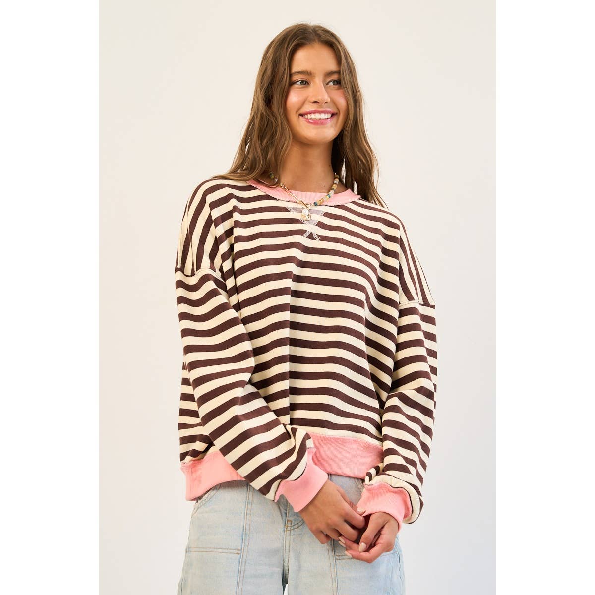 Stripe Colorblock Pullover Sweatshirt