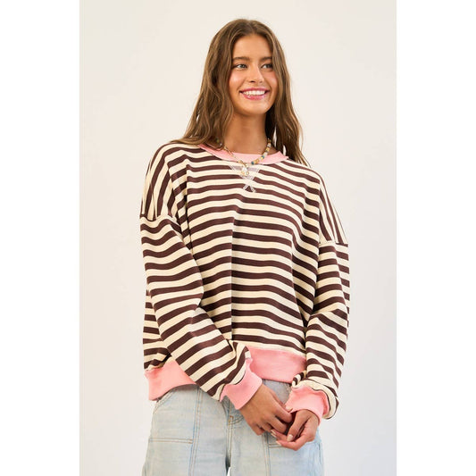 Stripe Colorblock Pullover Sweatshirt
