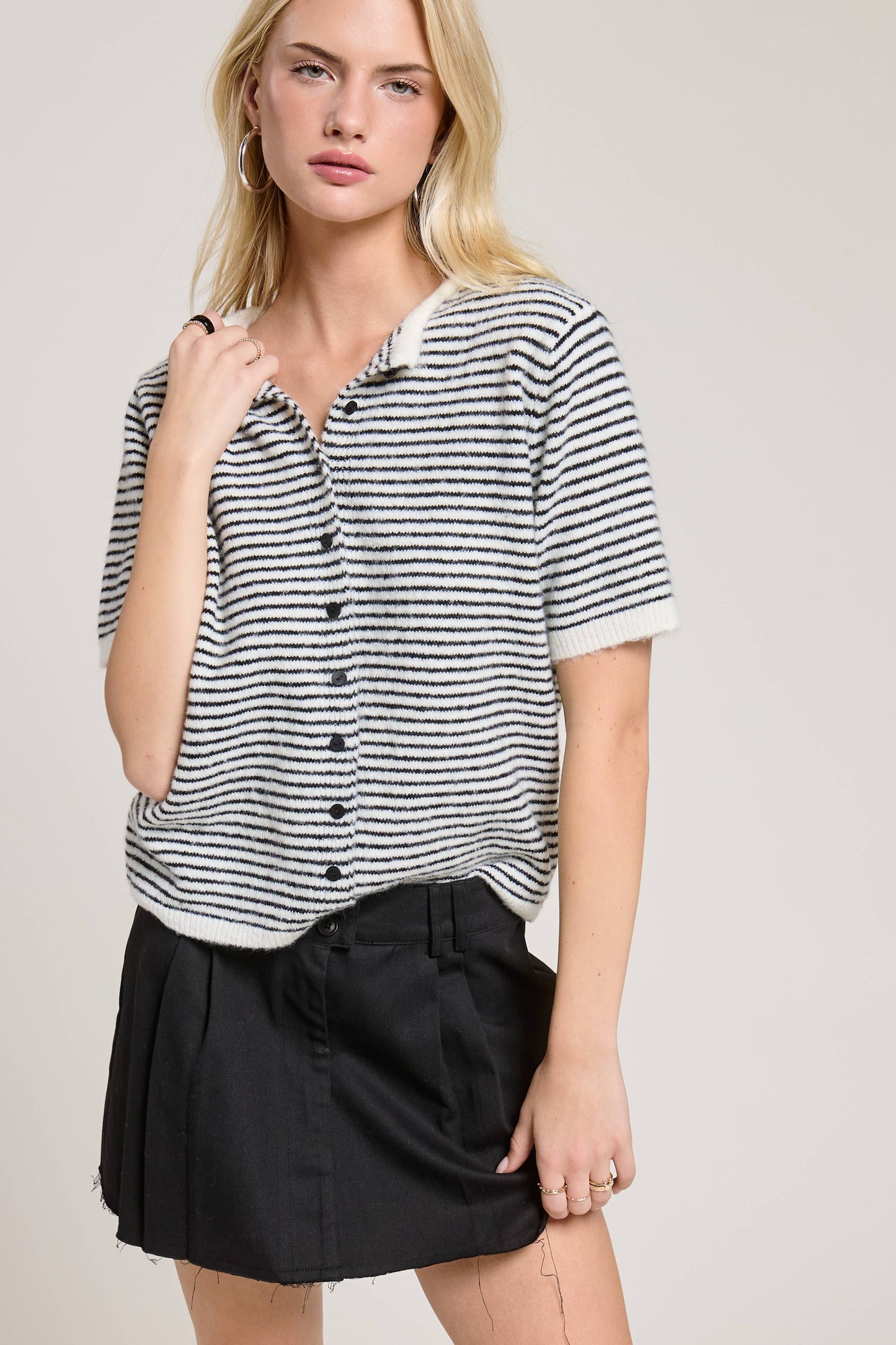 Mimosa - Striped Short Sleeve Button Cardigan