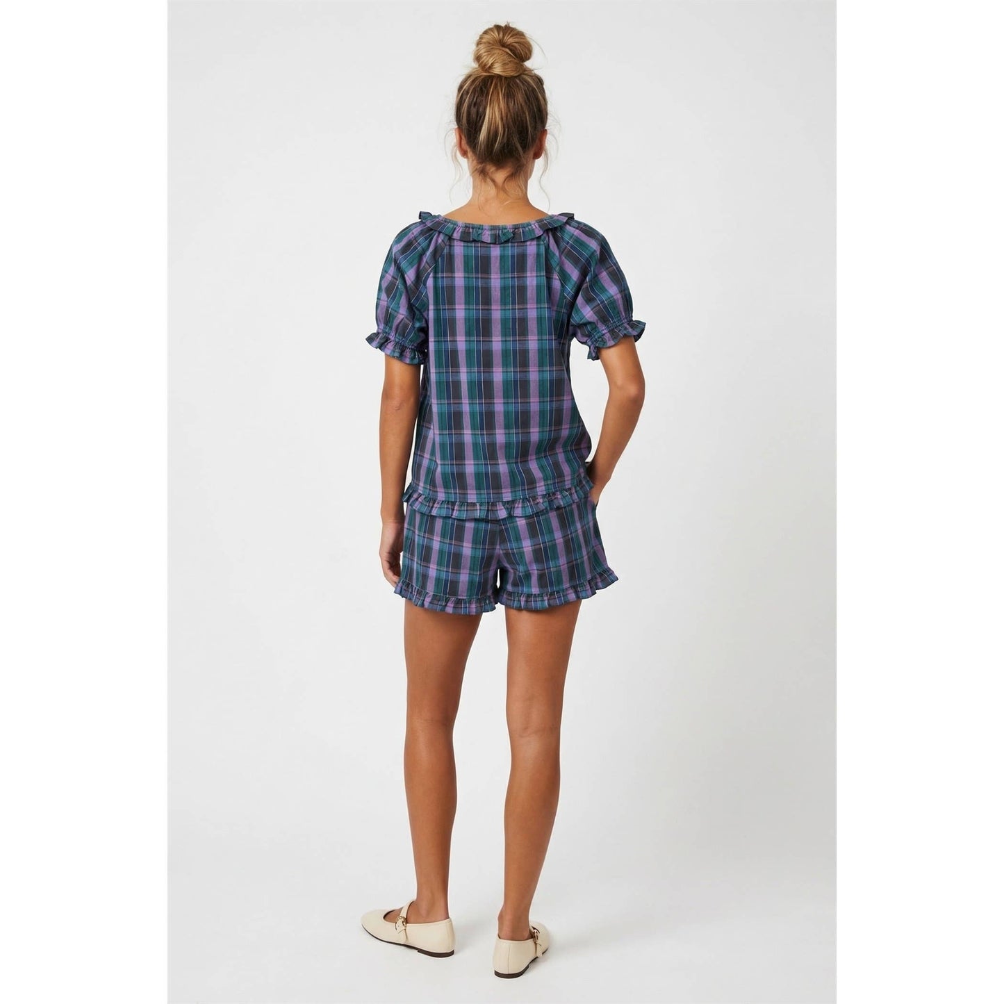 Twentifourth - TF26-0279T - Plaid ruffle sleeve button up blouse