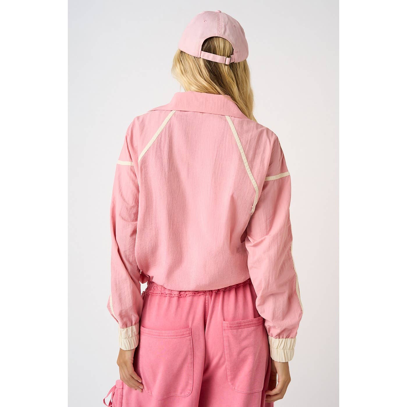 SPORTY STRIPE NYLON CONTRAST HALF ZIP PULLOVER