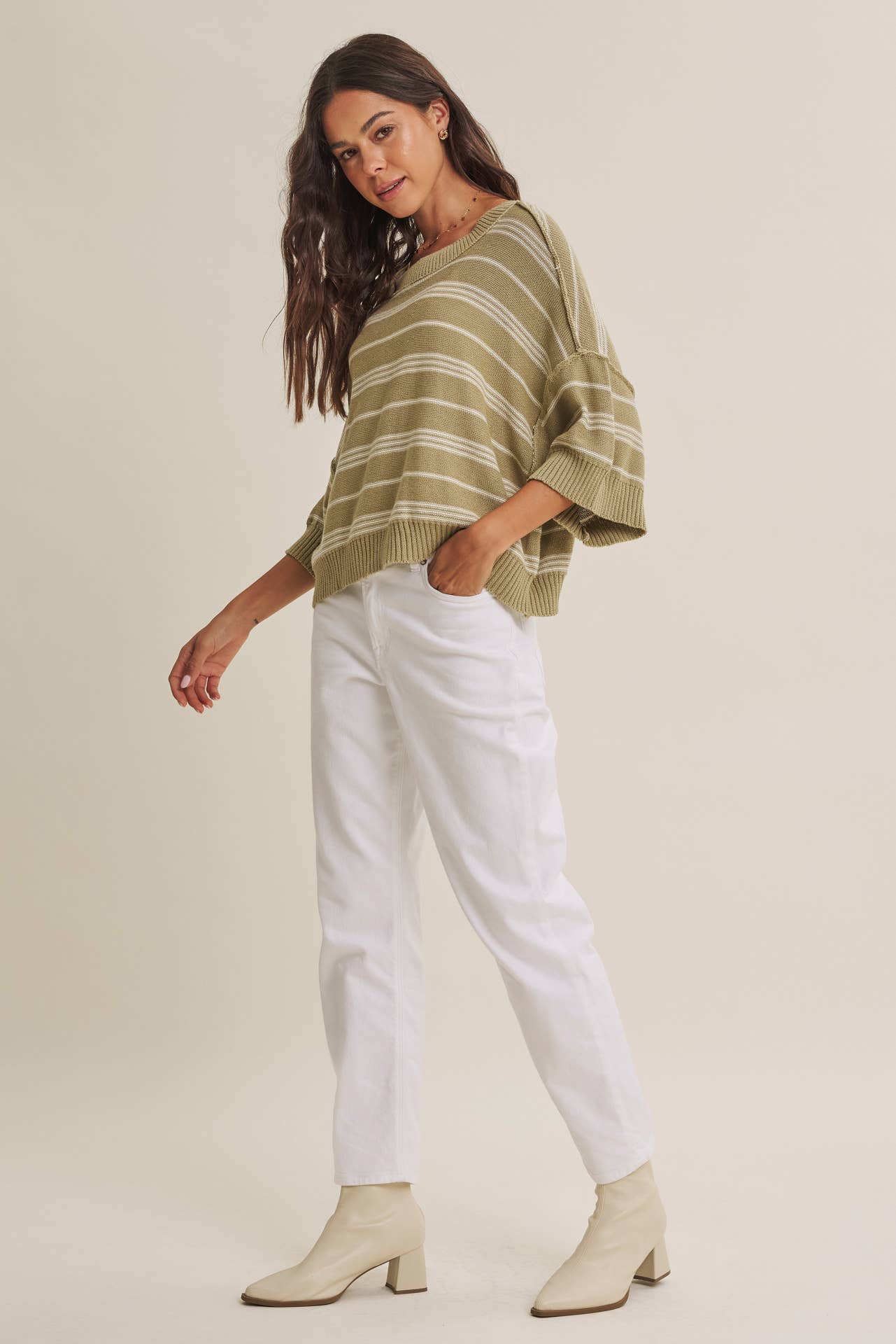 in february - ESSENSE OF WEEKENDS BOXY STRIPE SWEATER WITH DROP SHOULDERS