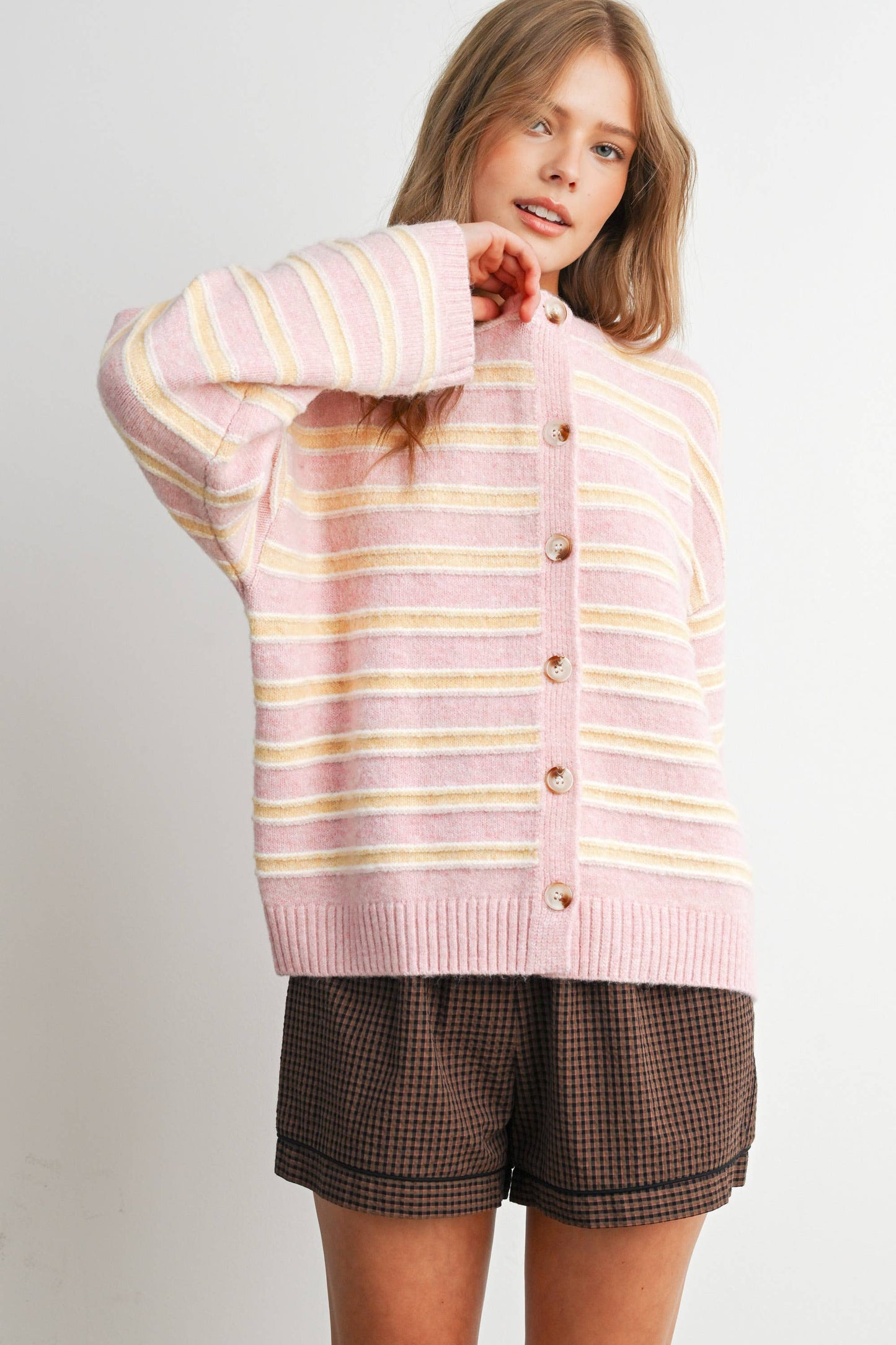 Cozy Stripe Button-Up Cardigan