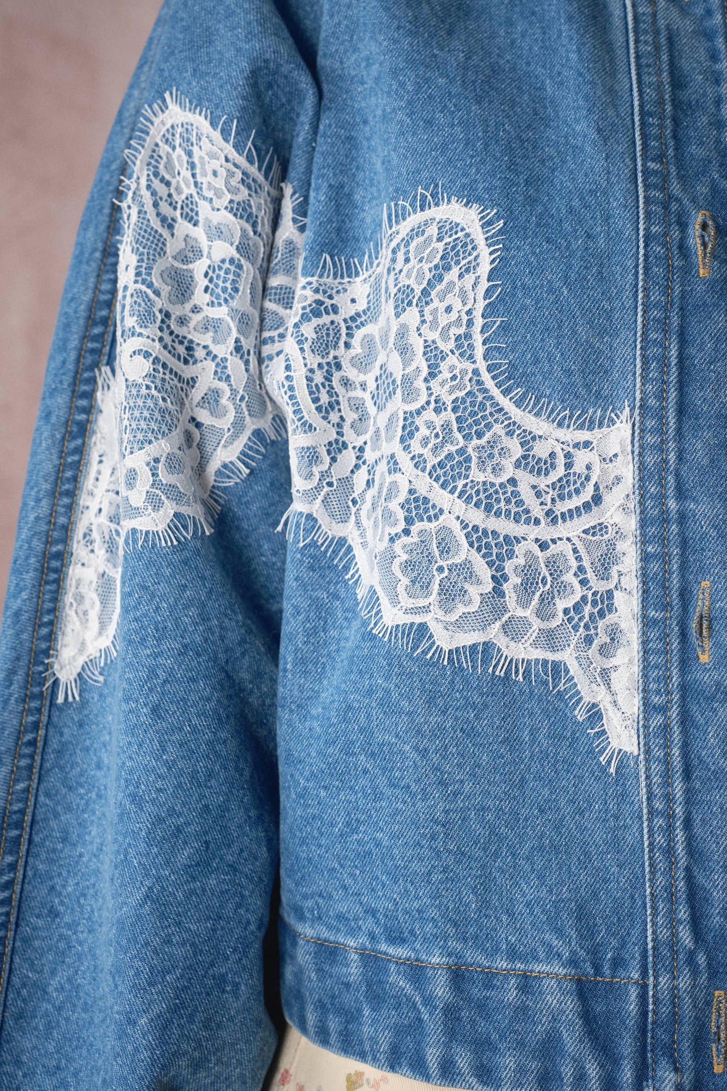 Lace Trim Dolman Denim Jacket