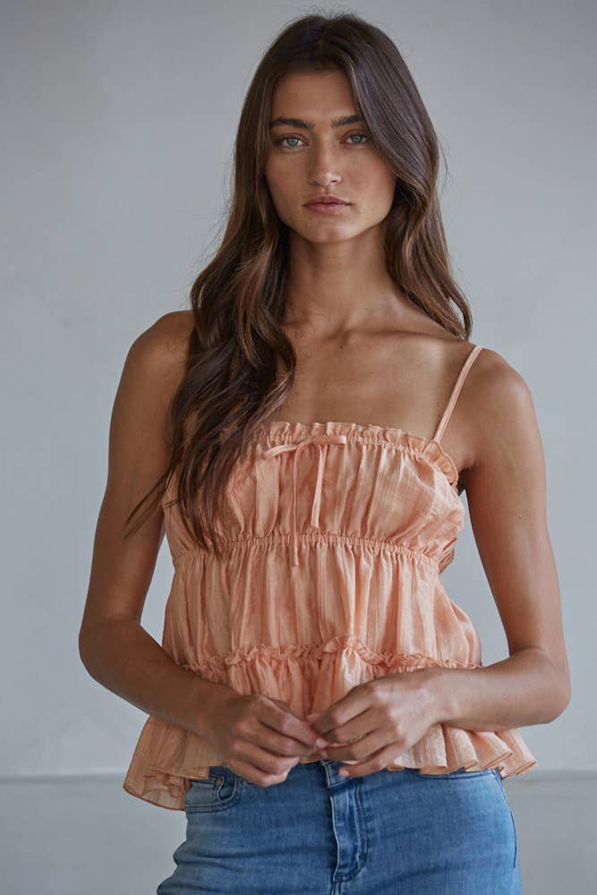 By Together - L9380 | Woven Tencel Polyester Sleeveless Ruffle Top