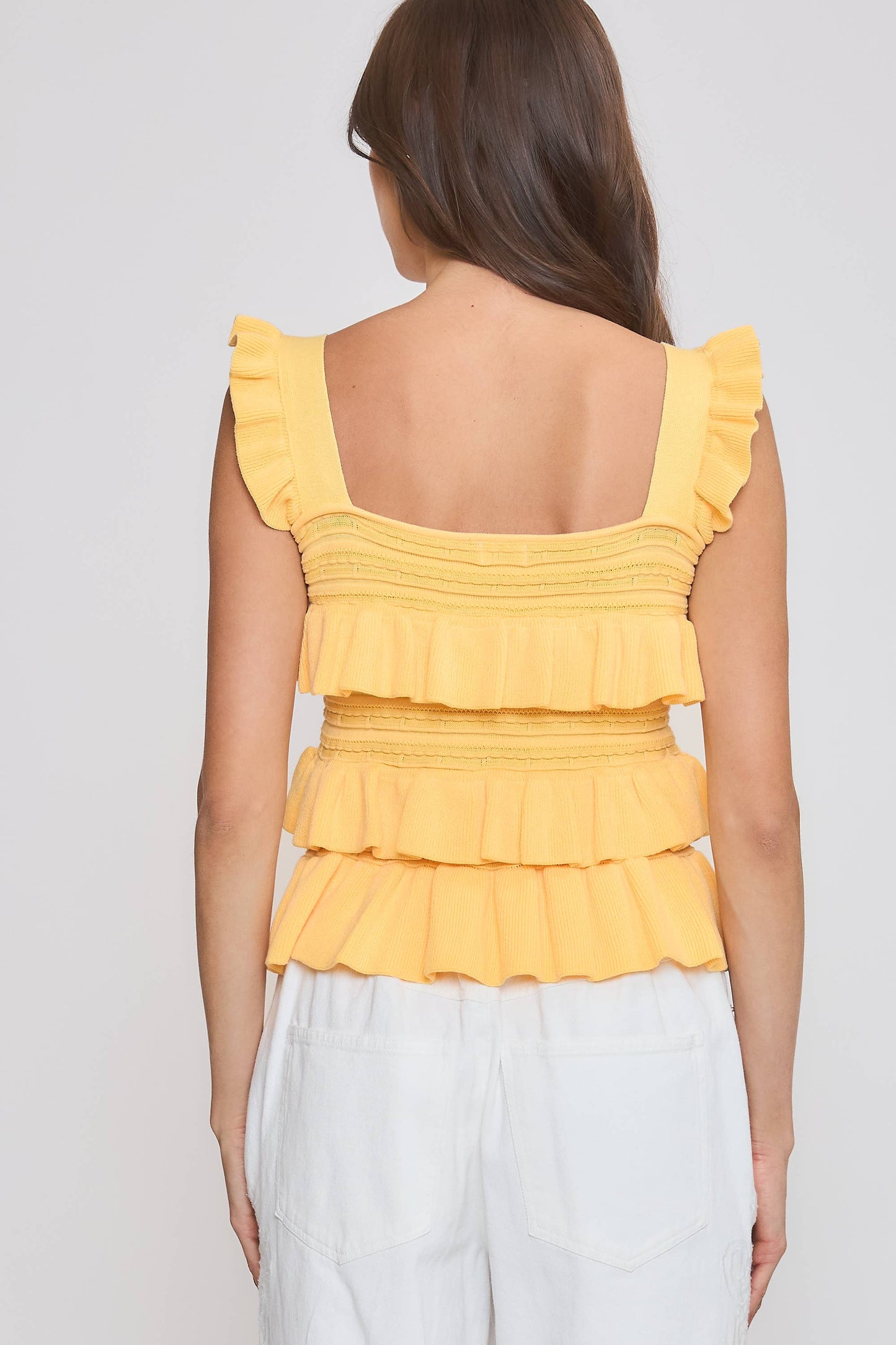 Camellia - CW10030E Red Ruffled Knit Sleeveless Top
