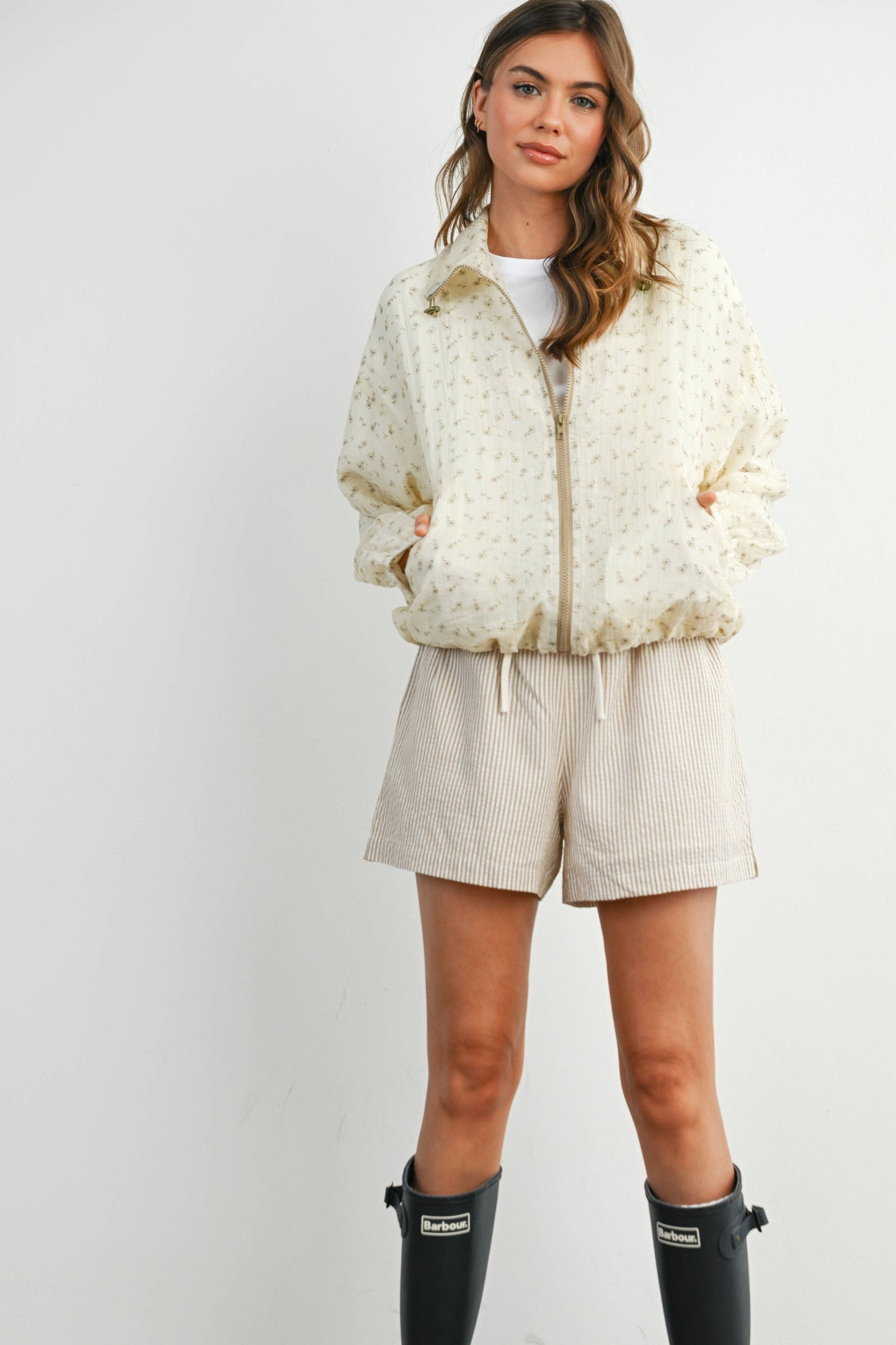 BUTTERMELON - Floral Zip-Up Collared Jacket - BMJ7882