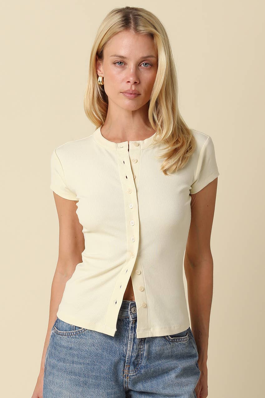 Sculpt Button-Front Knit Top