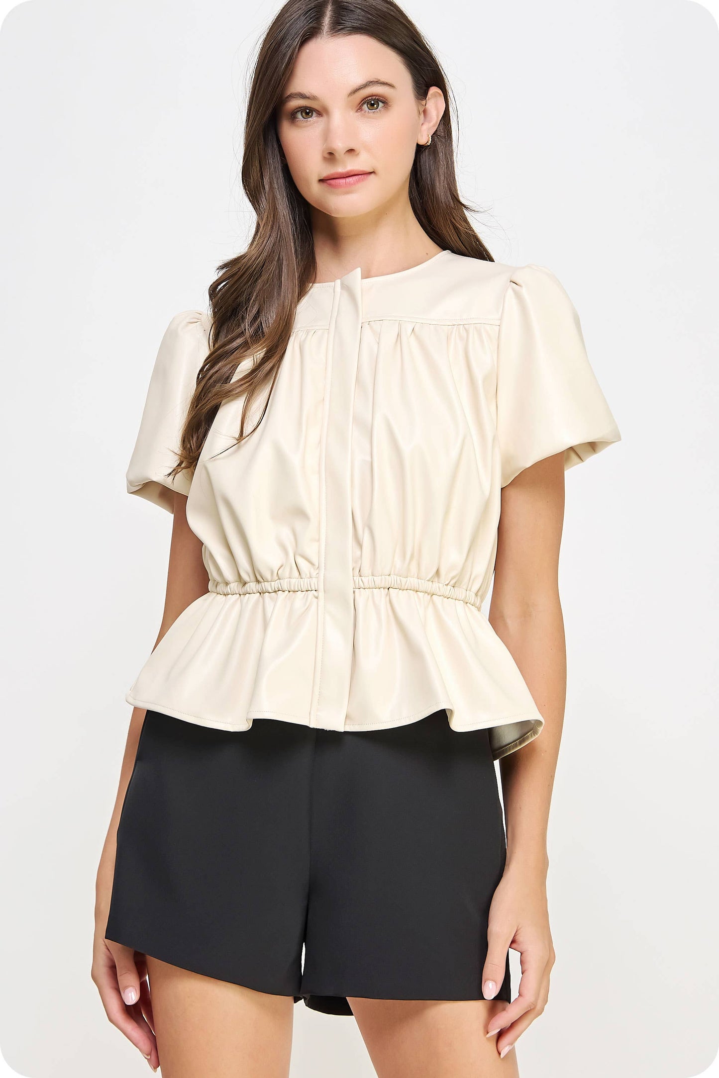 Faux Leather Puff Sleeve Top