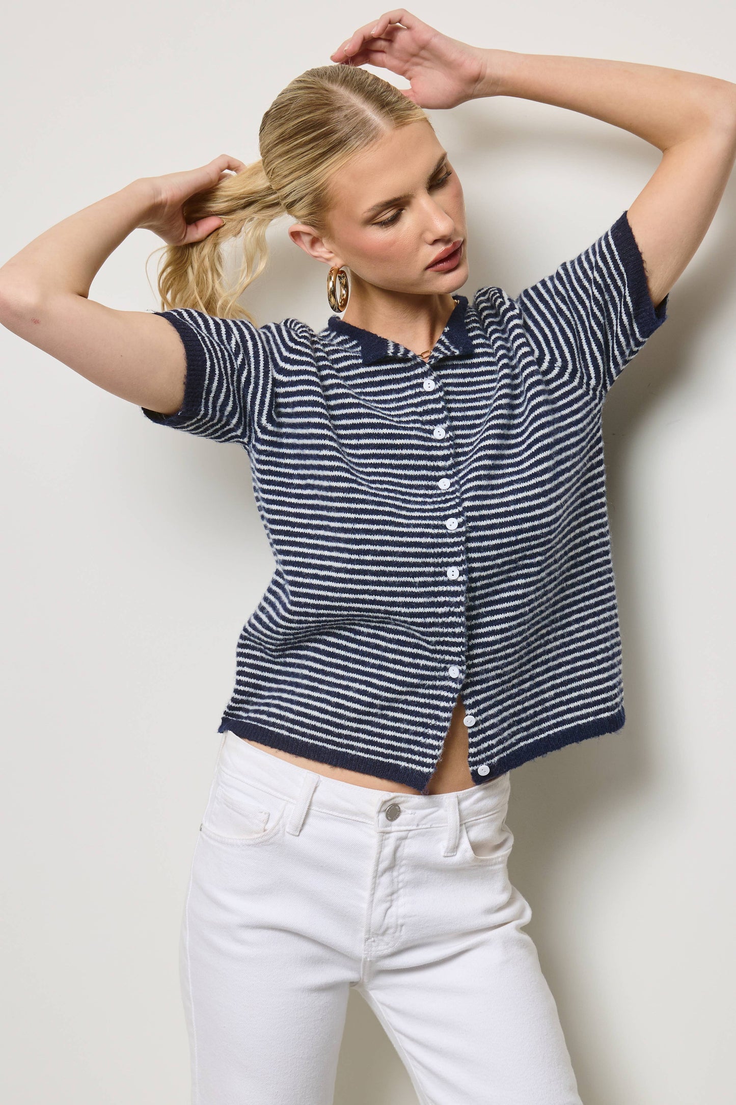 Mimosa - Striped Short Sleeve Button Cardigan