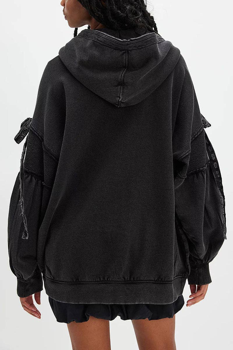Mccolin - Tie-Sleeve Puff Zip-Up Hoodie
