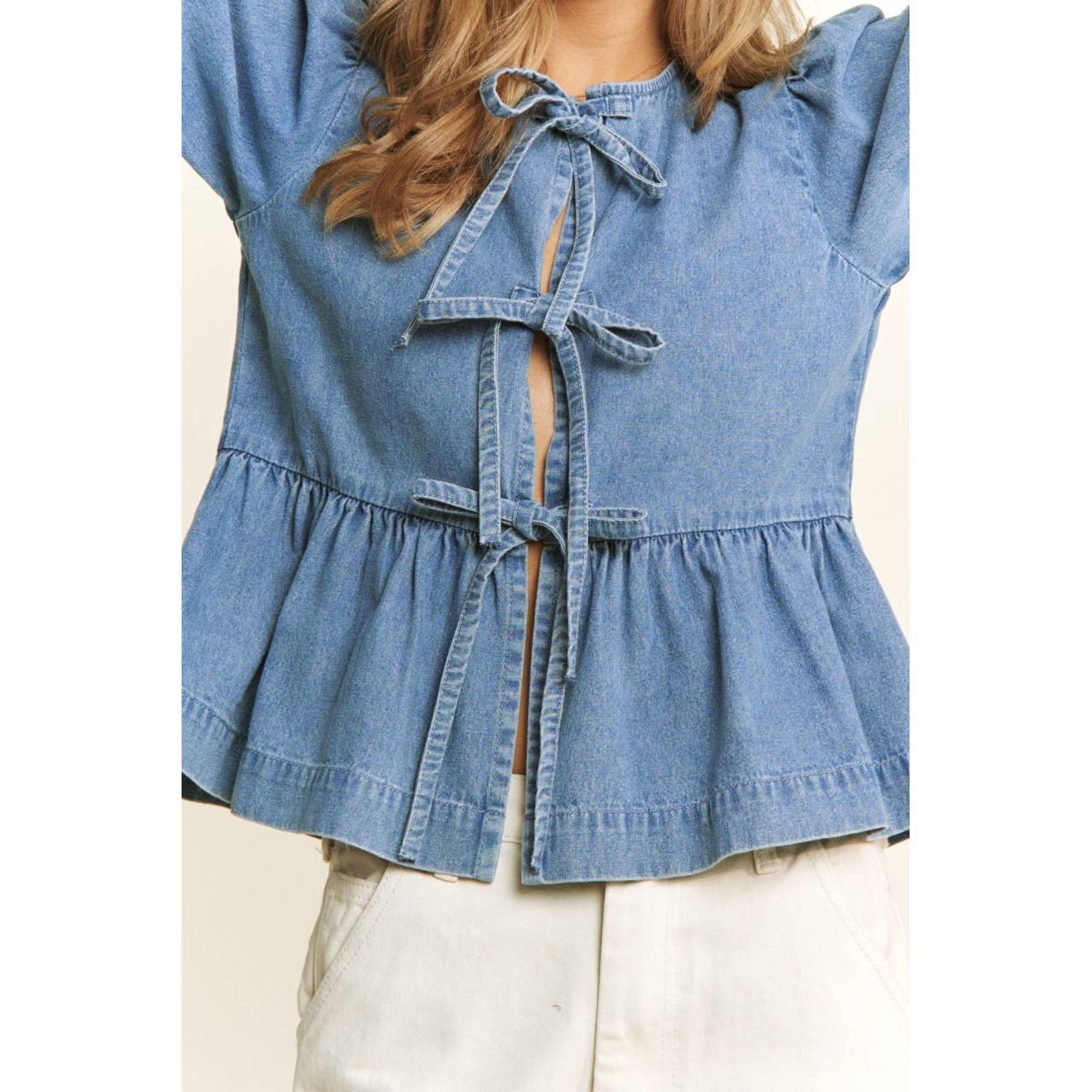 Denim Wash Bow Blouse