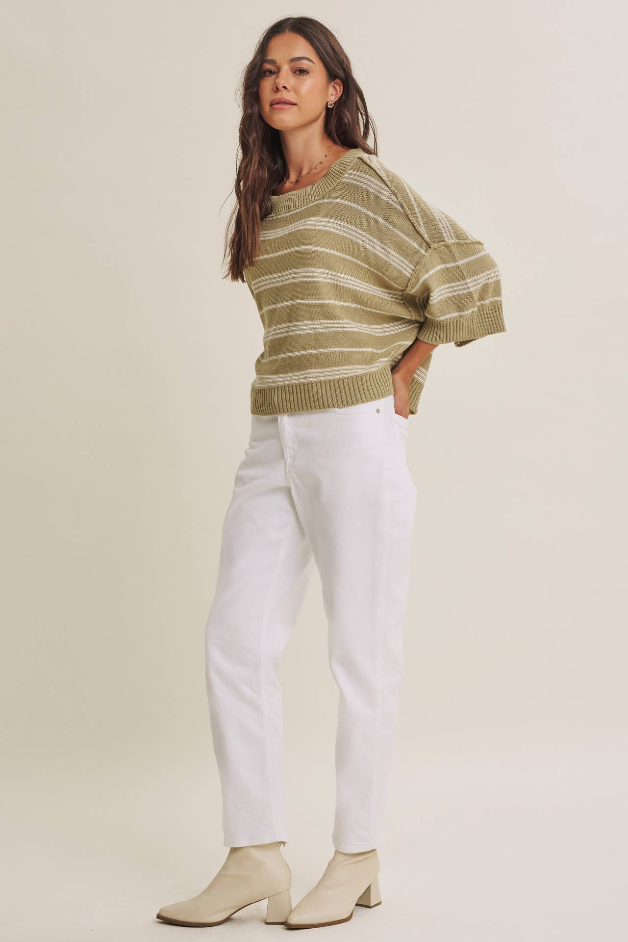 in february - ESSENSE OF WEEKENDS BOXY STRIPE SWEATER WITH DROP SHOULDERS
