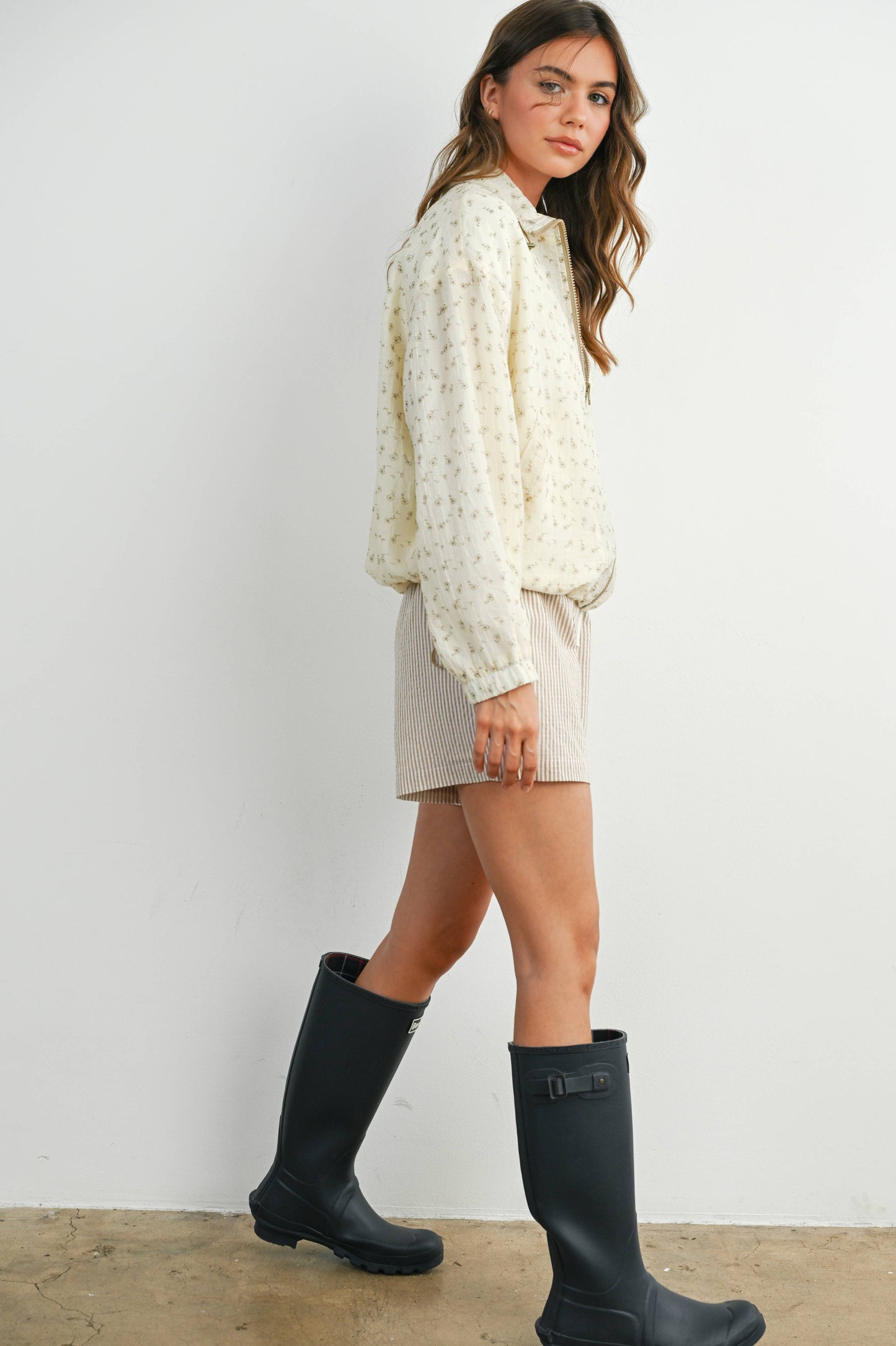 BUTTERMELON - Floral Zip-Up Collared Jacket - BMJ7882