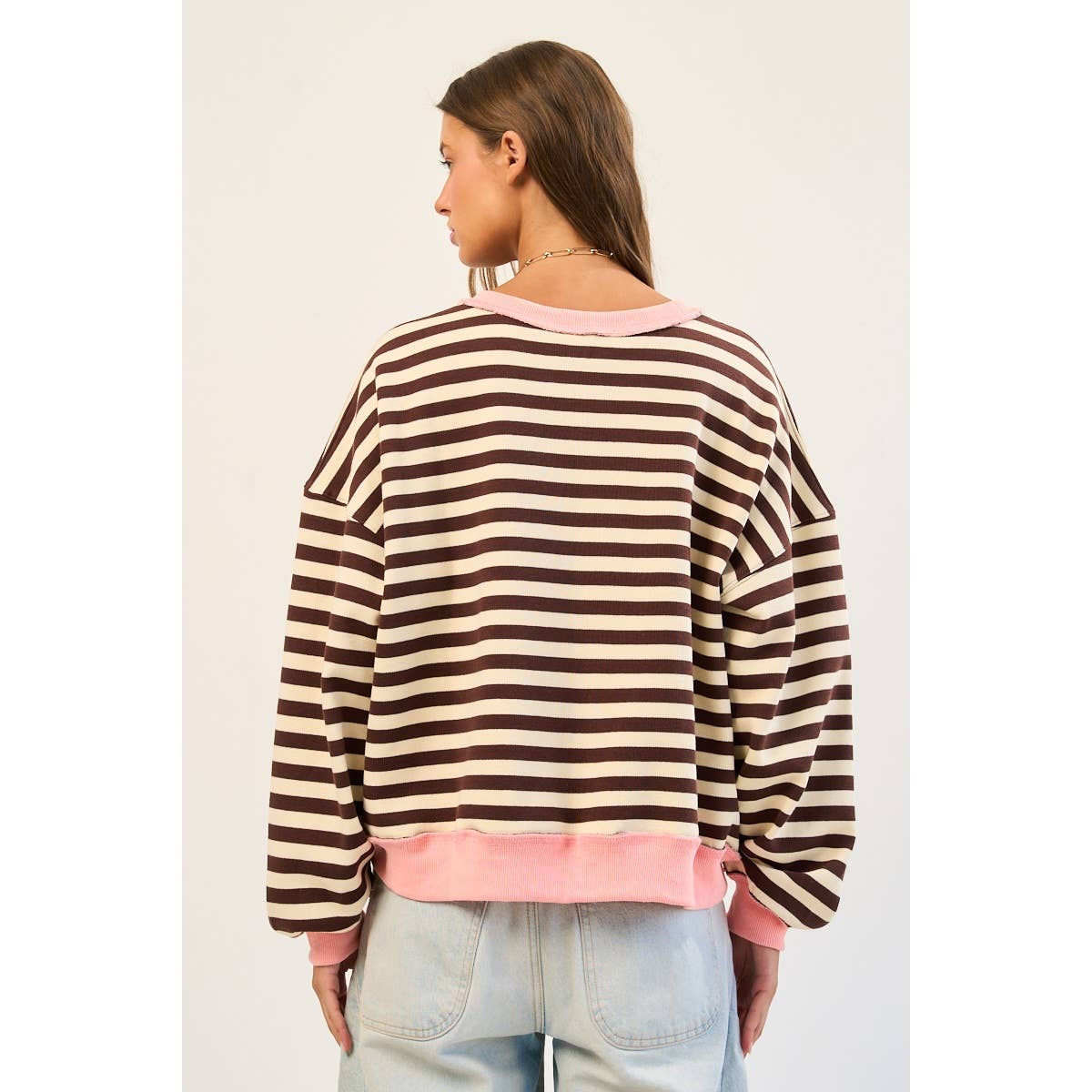 Stripe Colorblock Pullover Sweatshirt