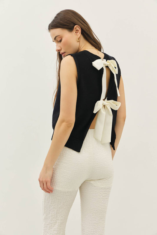 Sweater Vest Top With Bow Tie