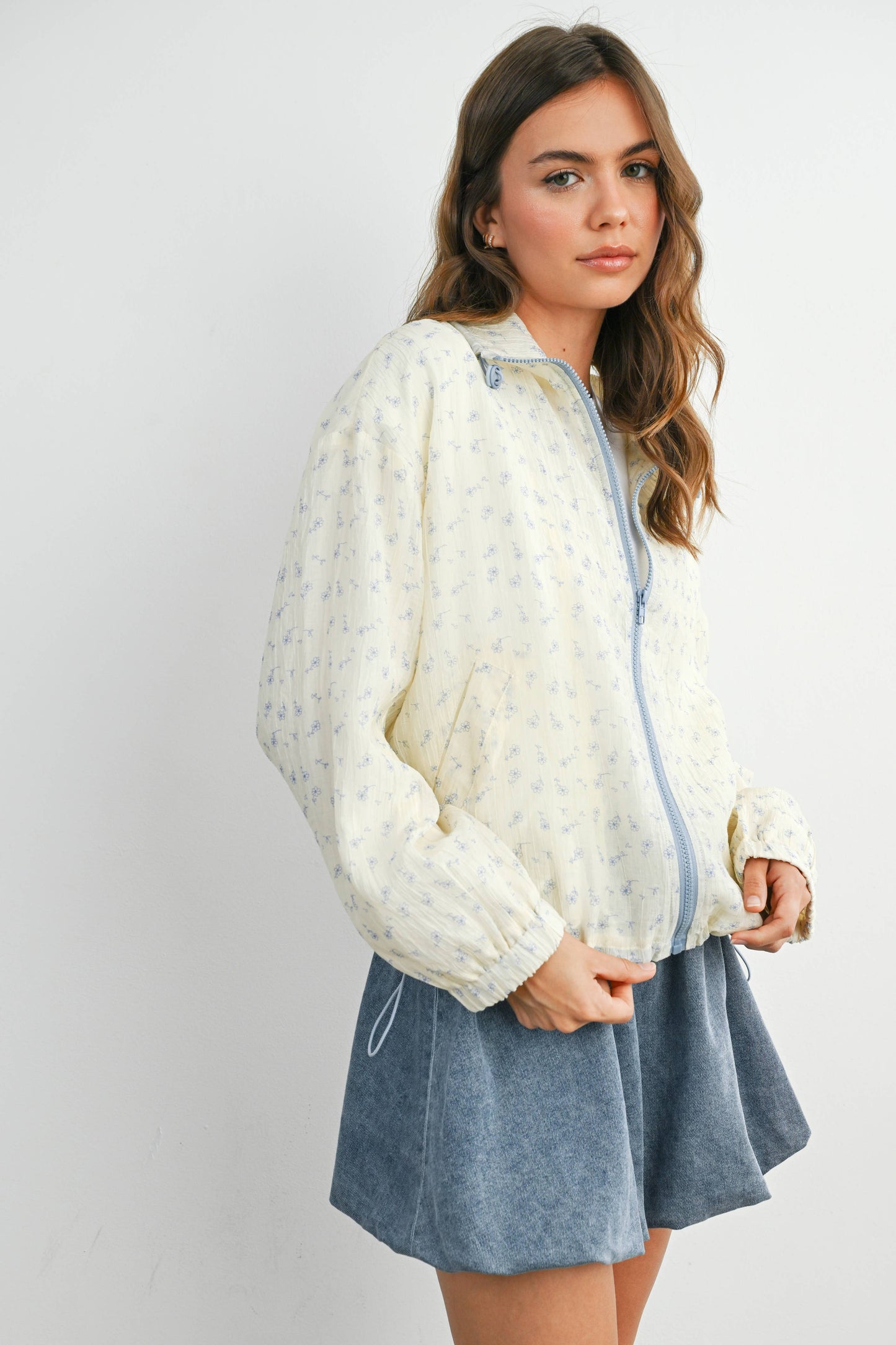 BUTTERMELON - Floral Zip-Up Collared Jacket - BMJ7882