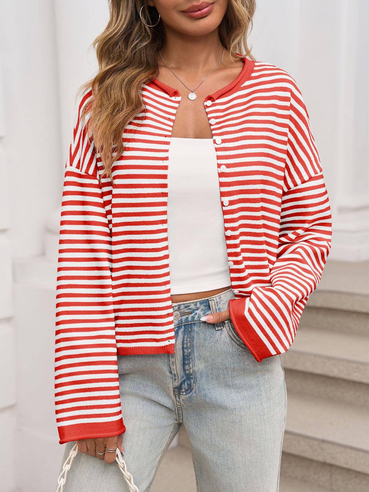 Striped Color Block Cardigan Sweater | Long Sleeve Casual Open Front