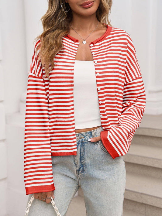 Striped Color Block Cardigan Sweater | Long Sleeve Casual Open Front