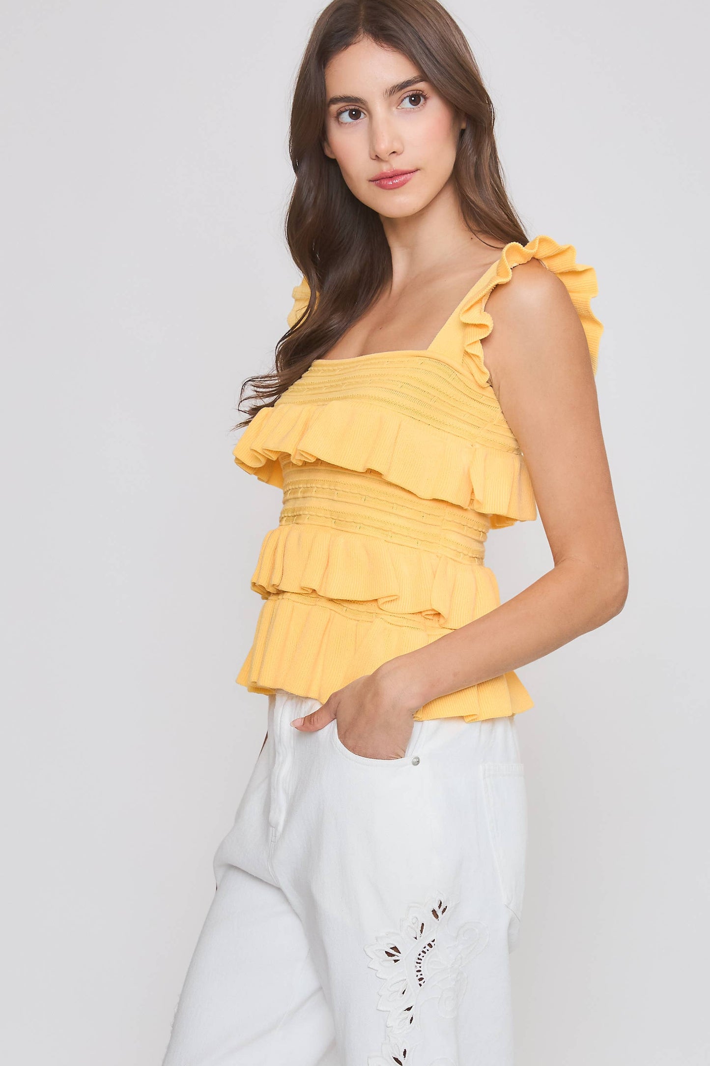 Camellia - CW10030E Red Ruffled Knit Sleeveless Top