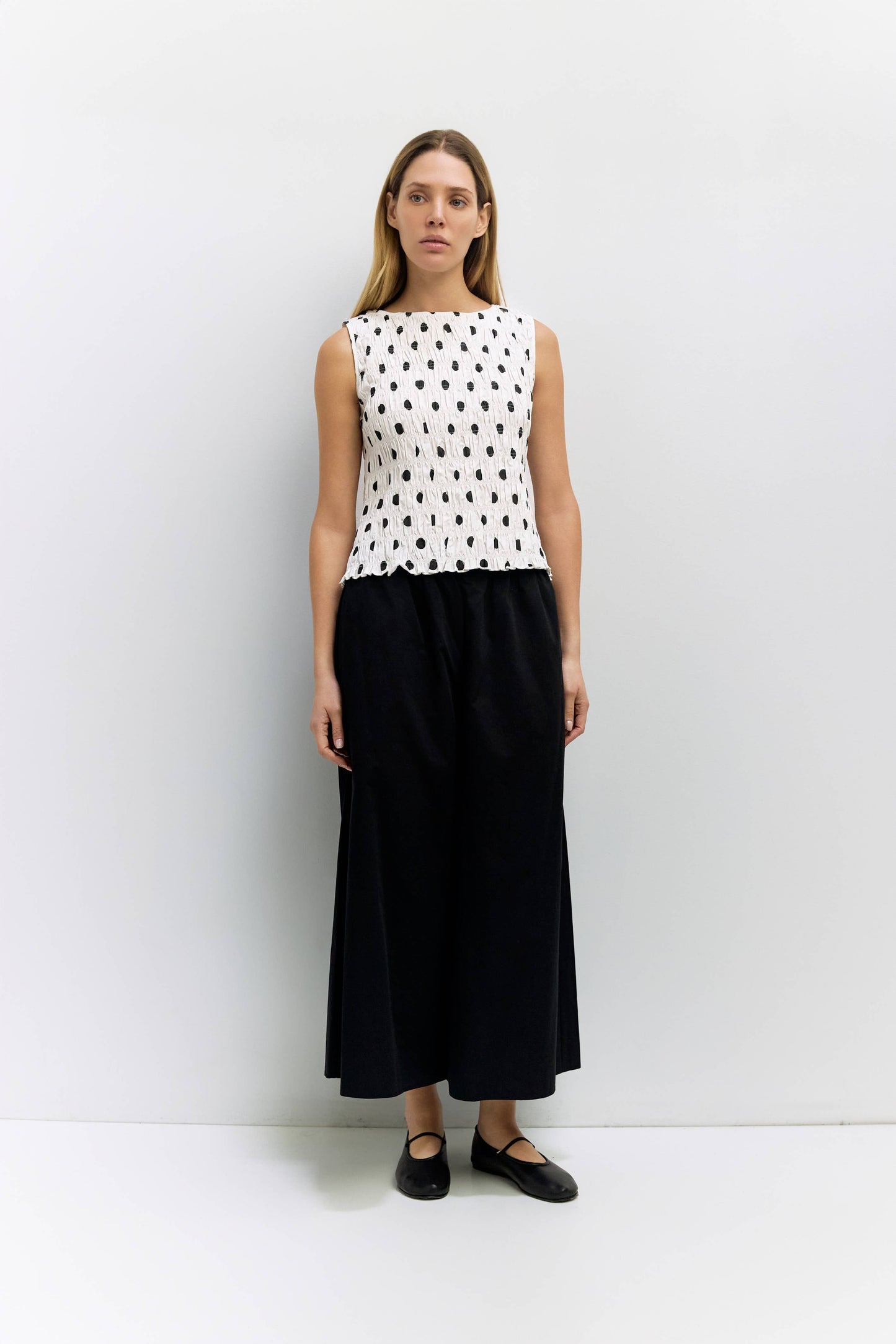 All Row - The Natalie Top | Smocked Polka Dot Top