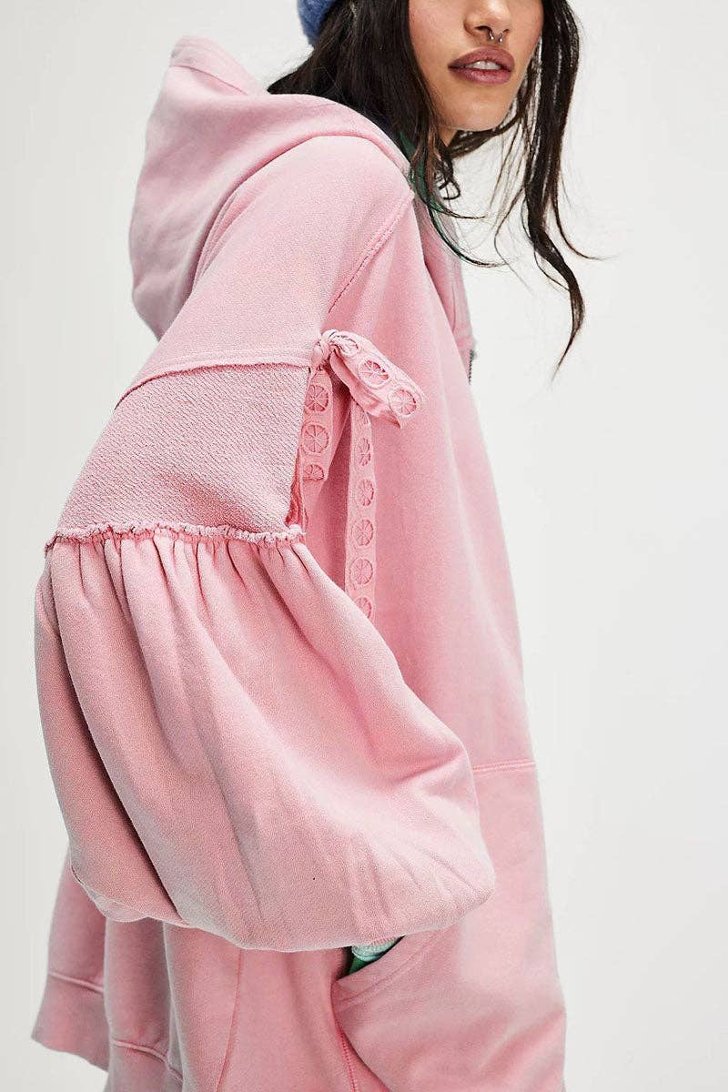 Mccolin - Tie-Sleeve Puff Zip-Up Hoodie
