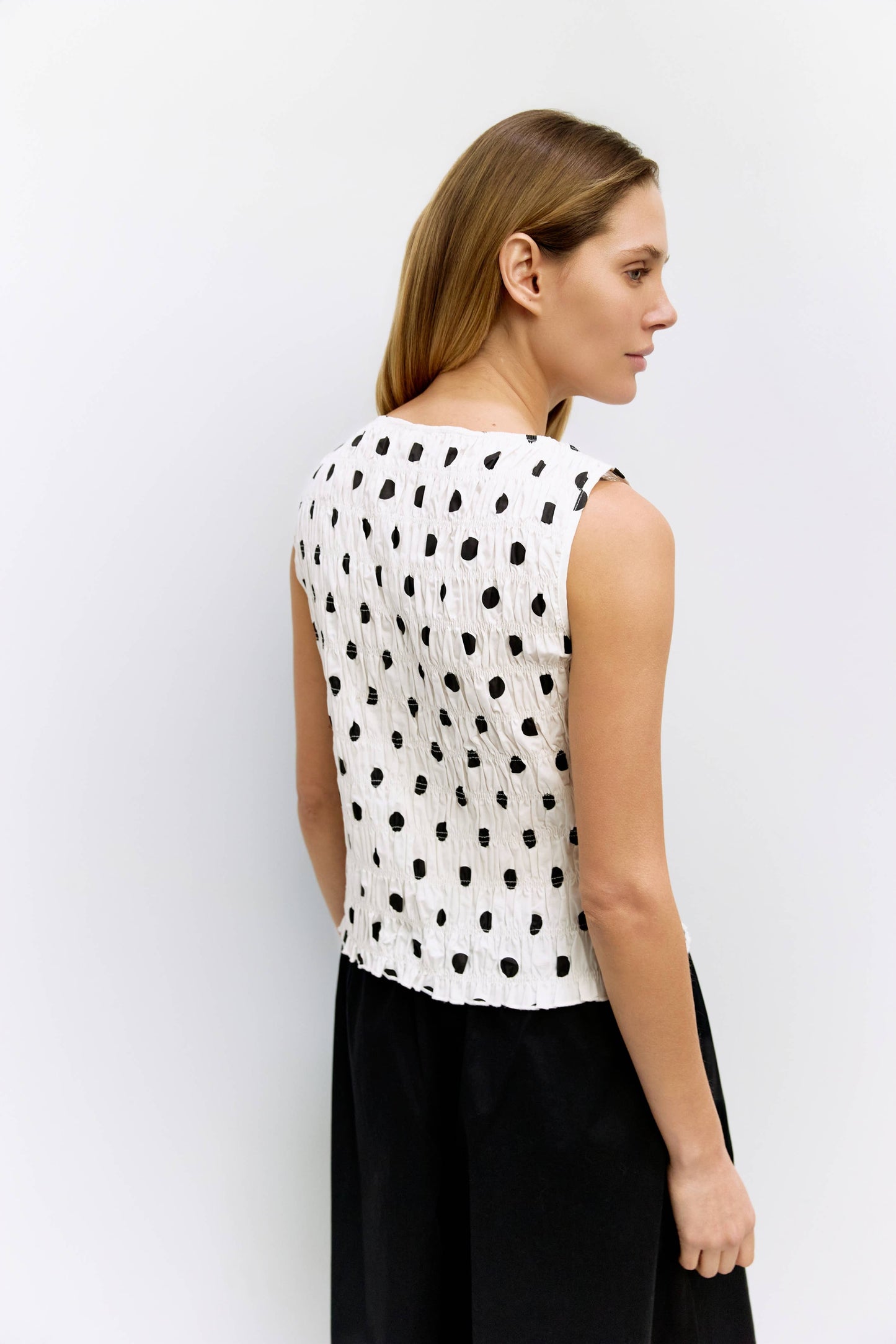 All Row - The Natalie Top | Smocked Polka Dot Top