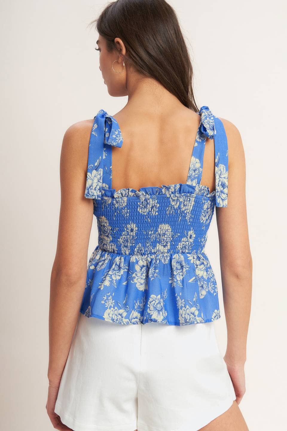 Blue printed woven top