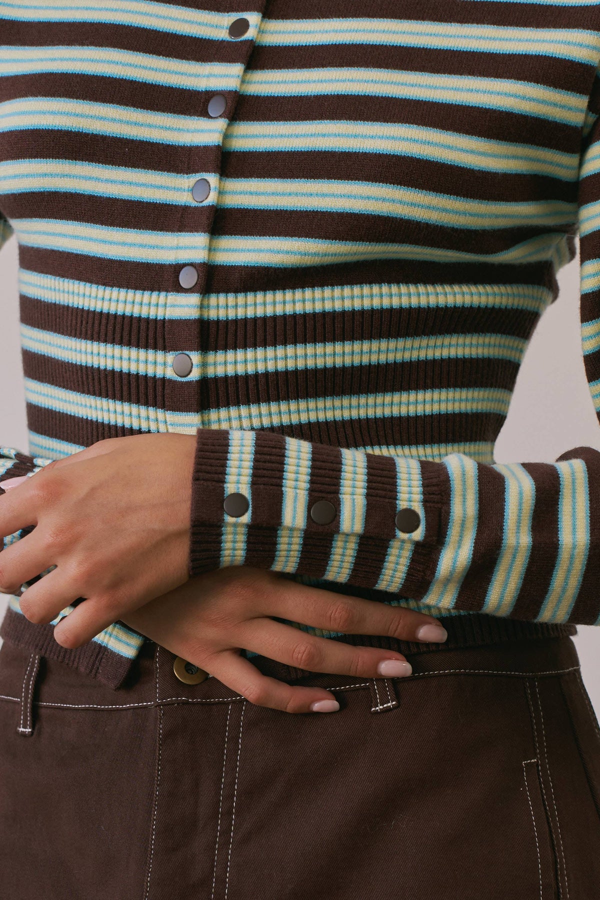 Josephine Striped Snap Button Down Cardigan