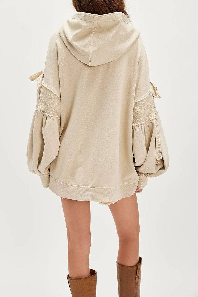 Mccolin - Tie-Sleeve Puff Zip-Up Hoodie