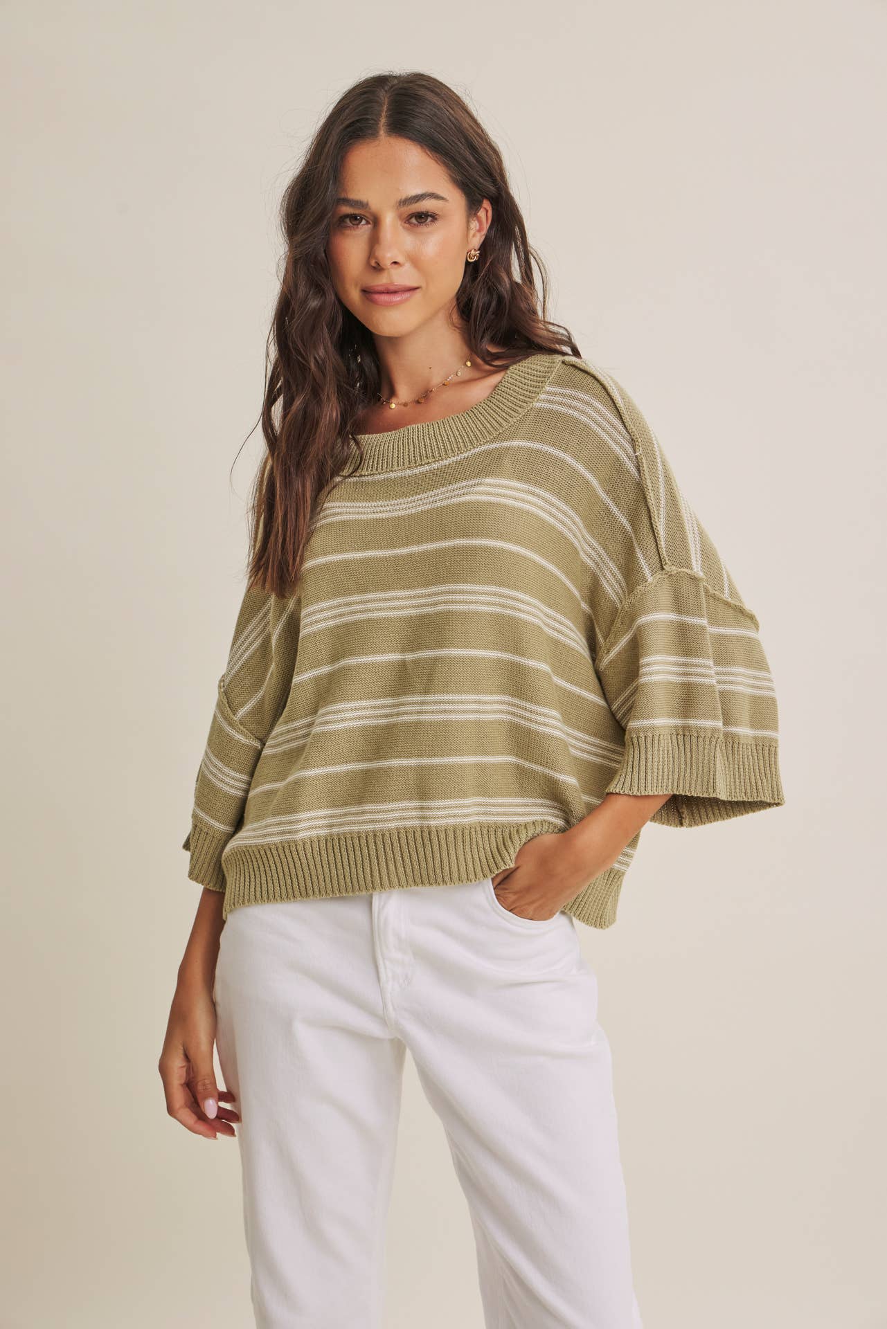 in february - ESSENSE OF WEEKENDS BOXY STRIPE SWEATER WITH DROP SHOULDERS